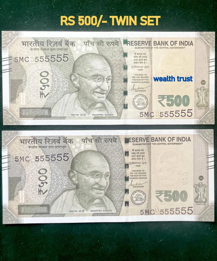 Rs 500 Twin Pair Gem Unc Very Unique Banknote Set Super Solid Number 5MC 555555