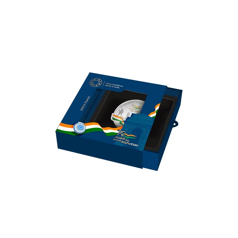 75 Years AKAM Aazadi Ka Amrit Mahotsav Limited Edition Silver Coin Of 50gm in 9999 Purity Fineness
