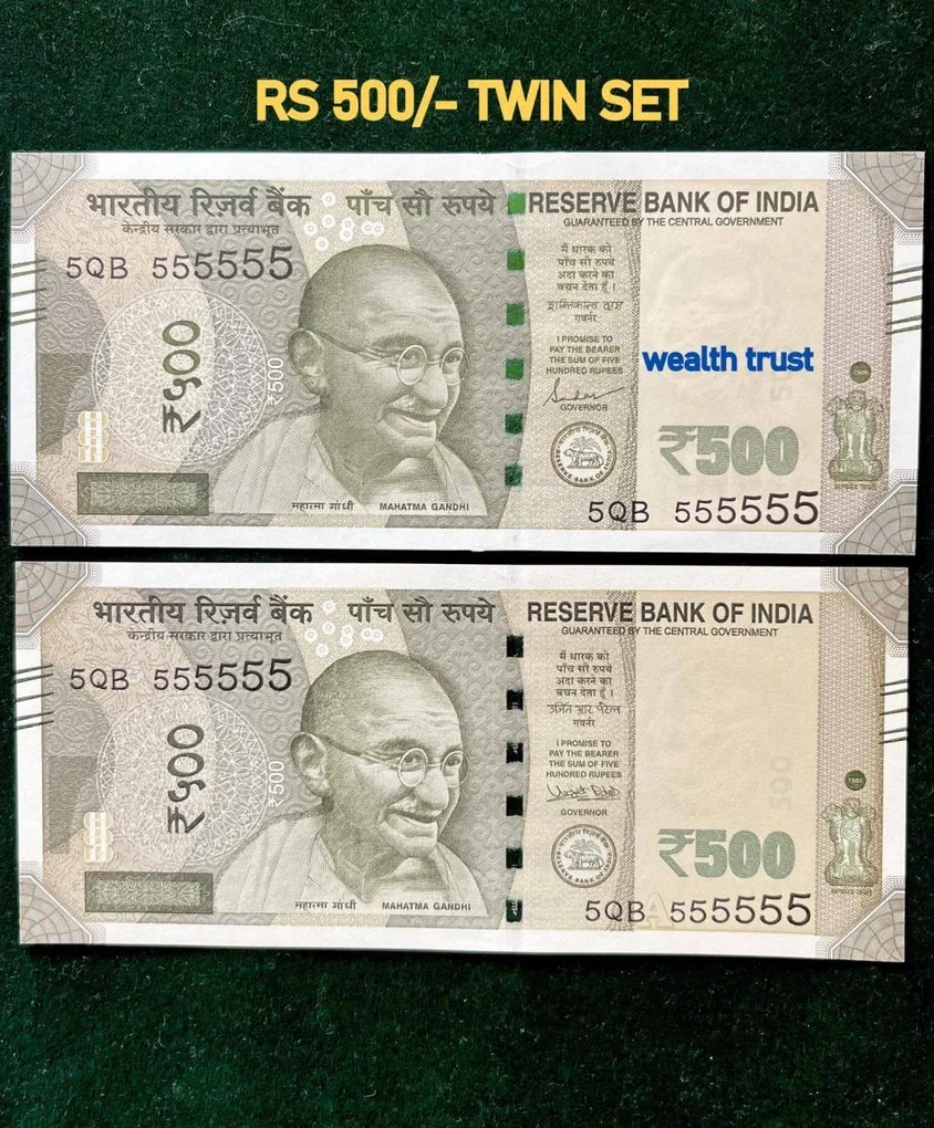 Rs 500 Twin Pair Gem Unc Very Unique Banknote Set Super Solid Number 5QB 555555