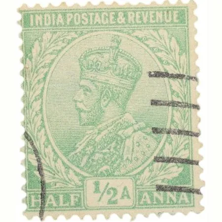 Postal Stamp of George V 1/2 Anna Green Colour - Used Condition as per Image.