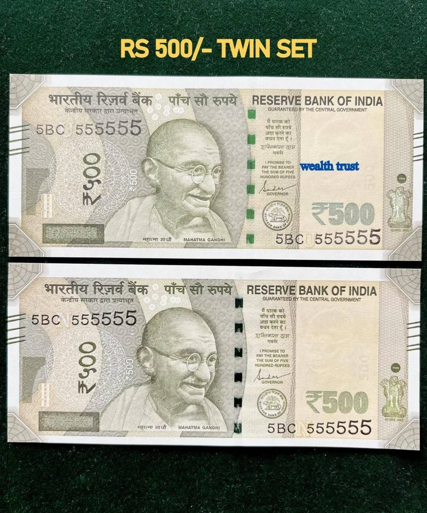 Rs 500 Twin Pair Gem Unc Very Unique Banknote Set Super Solid Number 5BC 555555