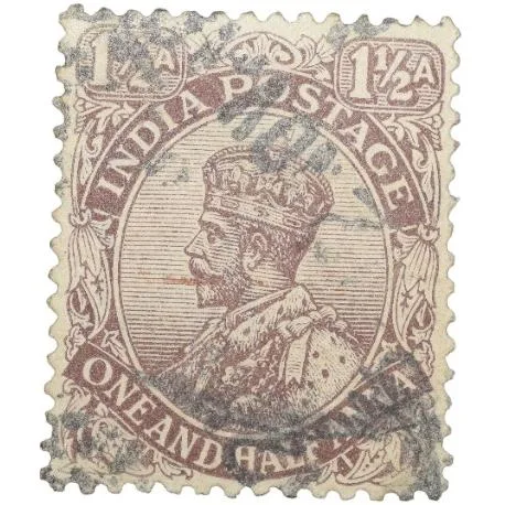 Postal Stamp of George V 1-1/2 Anna Brown Colour - Used Condition as per Image.