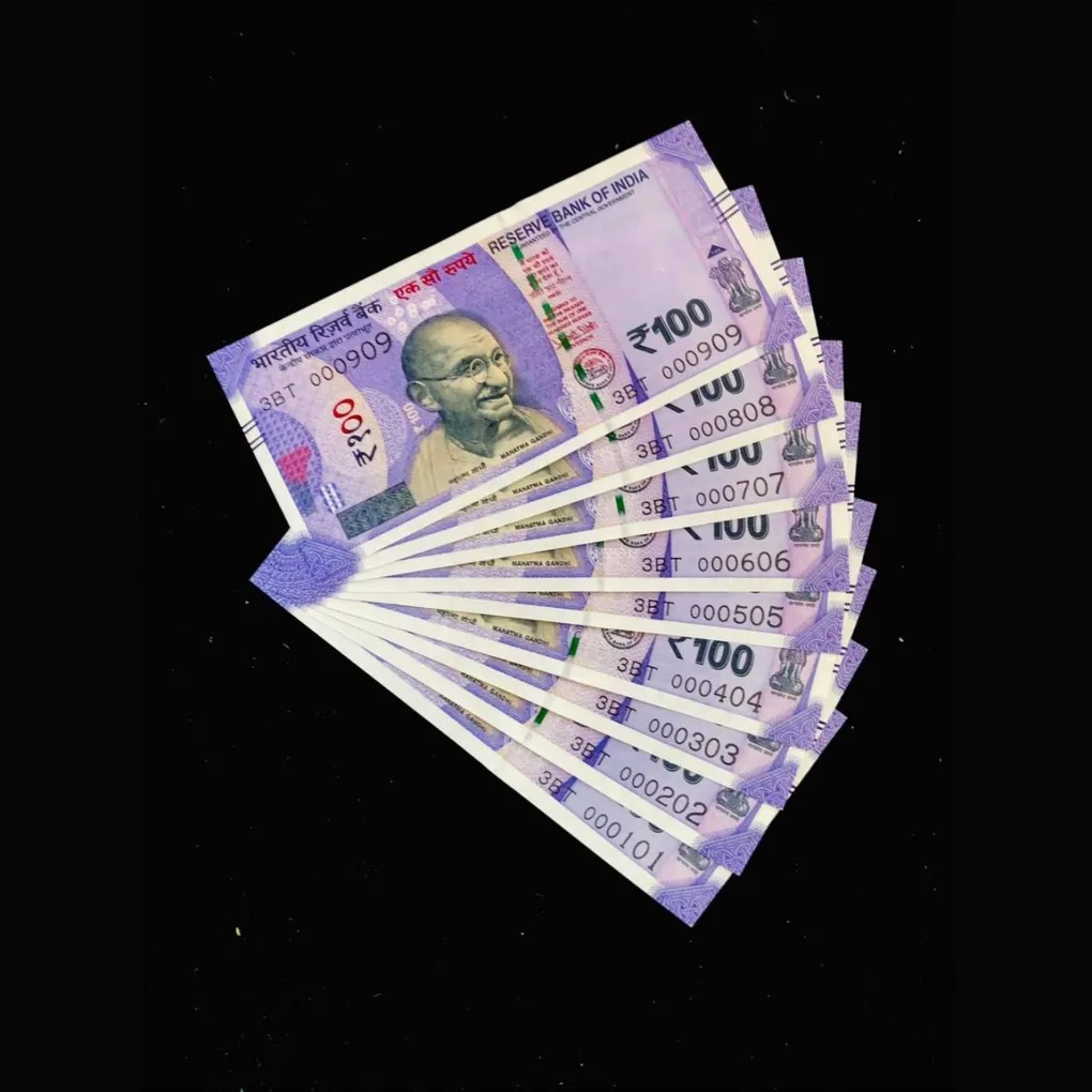 Rs 100 Semi Fancy India Banknote Set 000101 TO 000909 Gem Unc New Issue