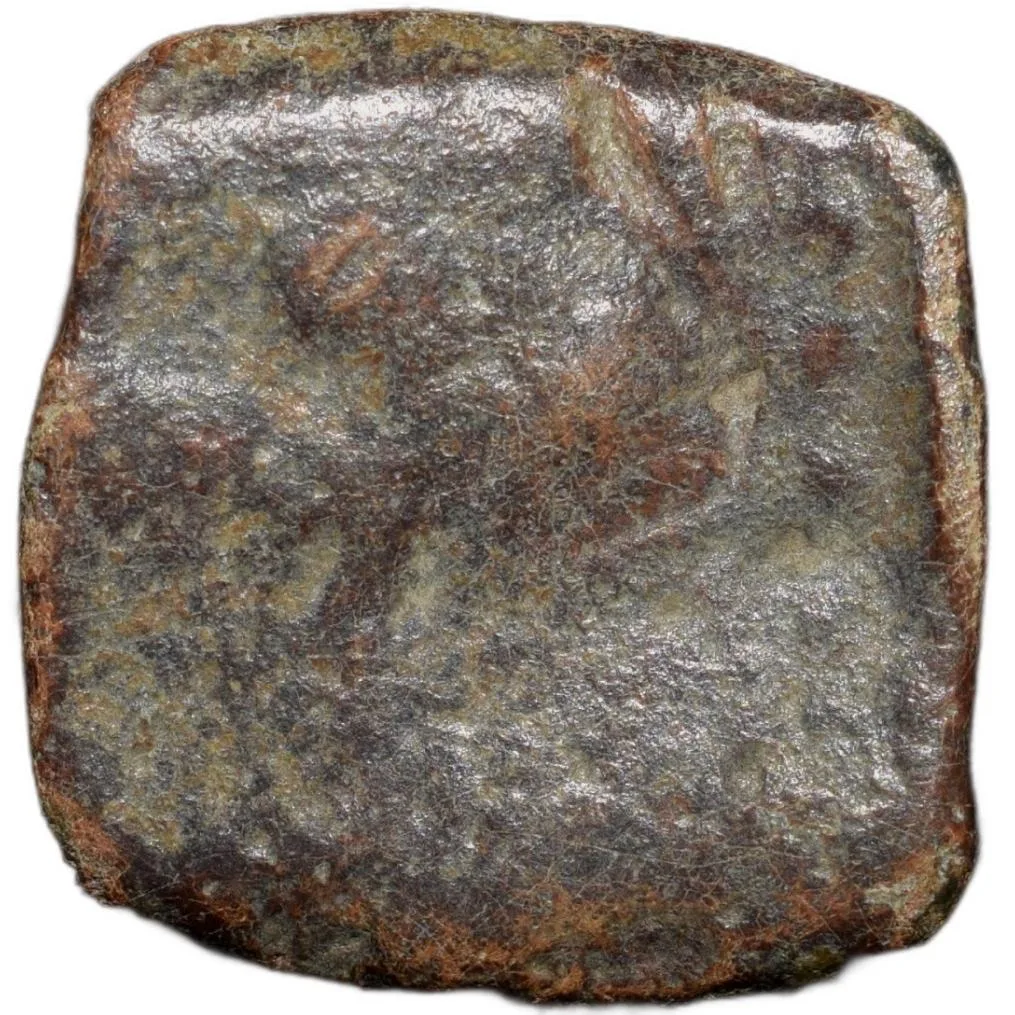 Lead Coin of Swami Rudrasen III(AD 348-78) of Western Kshatrapa Bull Right/3-Arched Hill-Date