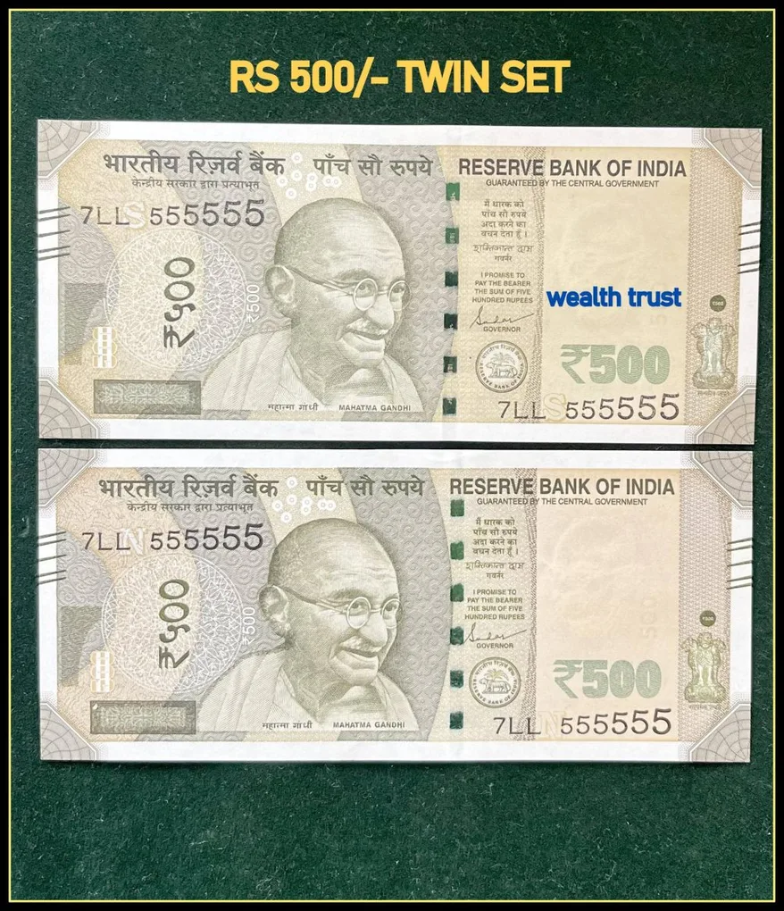 Rs 500 Twin Pair Gem Unc Very Unique Banknote Set Solid Number 7LL 555555