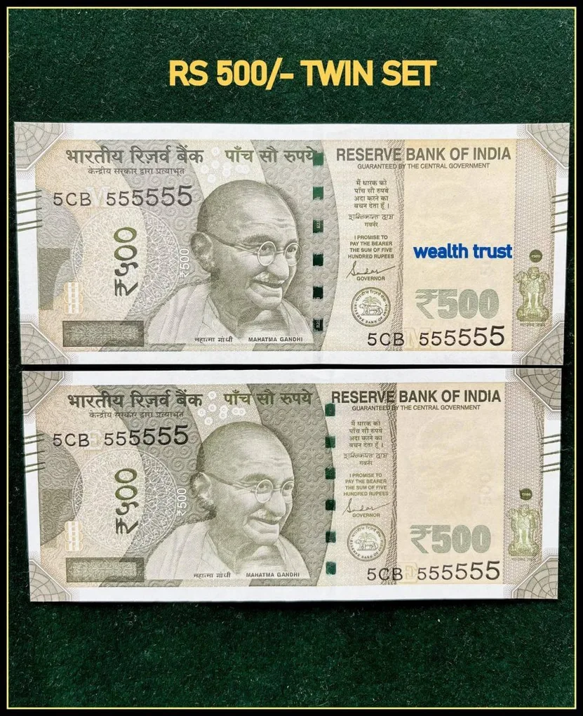 Rs 500 Twin Pair Gem Unc Very Unique Banknote Set Super Solid Number 5CB 555555