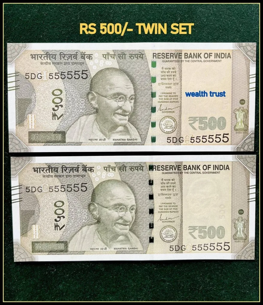 Rs 500 Twin Pair Gem Unc Very Unique Banknote Set Super Solid Number 5DG 555555