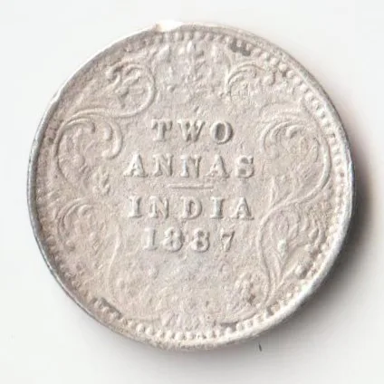 Rare 2 Anna 1887 of Queen Victoria Silver Coin Of British India