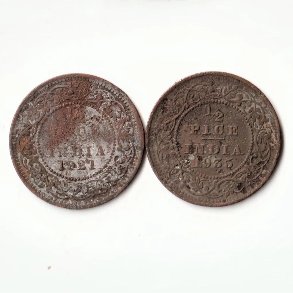 Rare Combo Set of 1/2 Pice 1921 and 1935 Bronze Coin of King George V British India Coinage