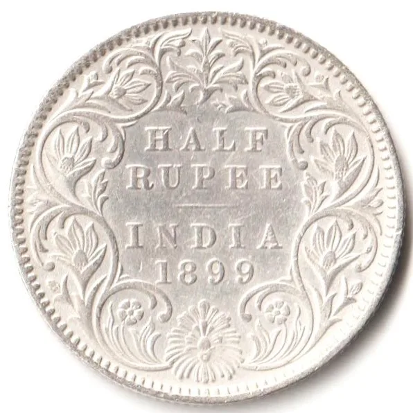 Half Rupee 1899 Calcutta Mint of Victoria Empress Scare Collectible British India Silver Coin