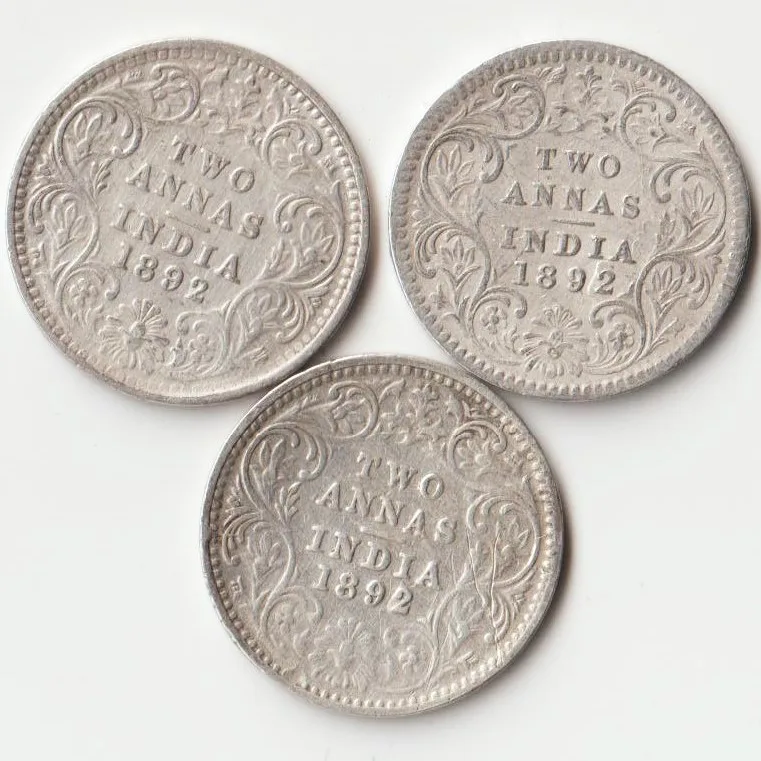 Extremely Fine Two Anna 1892 Victoria Empress Silver Coin of British India Coiange Randomly Single Coin given from a Lot