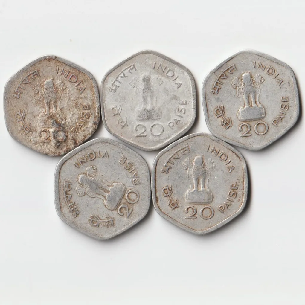 5 Coins Set of Twenty Paise 1982 Aluminiuma Coin of Hyderabad Mint Commemorative Issue FAO- World Food Day Collectible Coins of Republic India