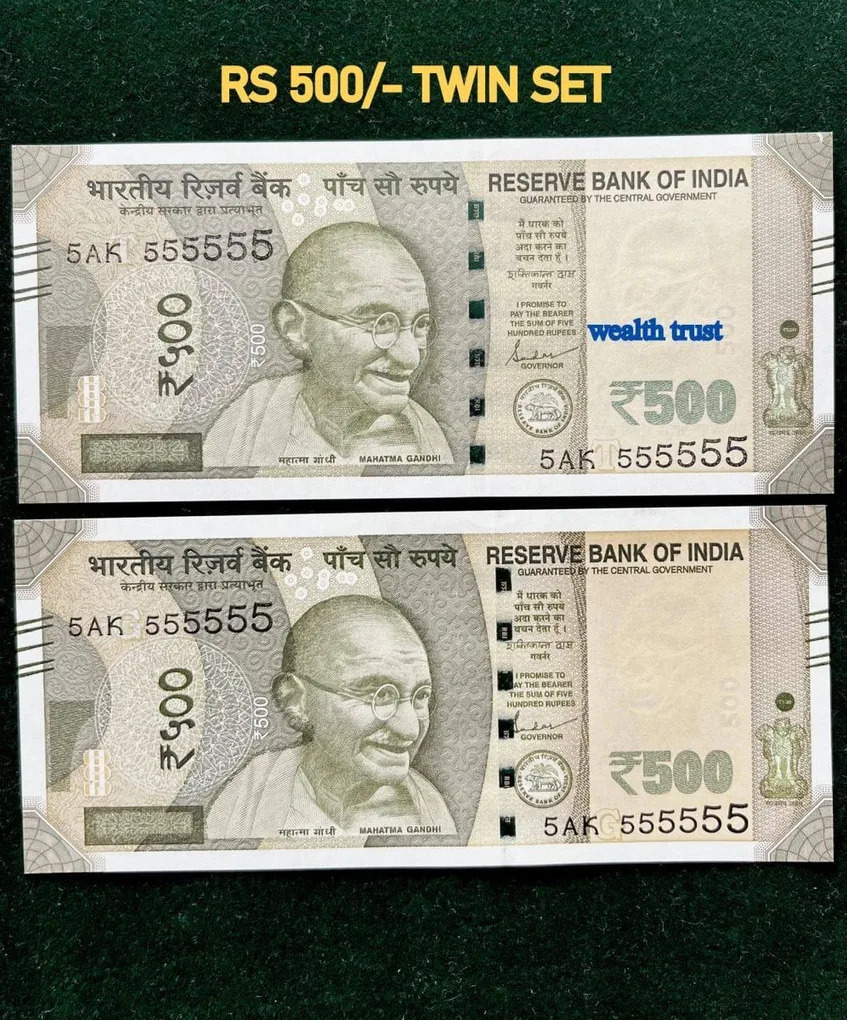 Rs 500 Twin Pair Gem Unc Very Unique Banknote Set Super Solid Number 5AK 555555