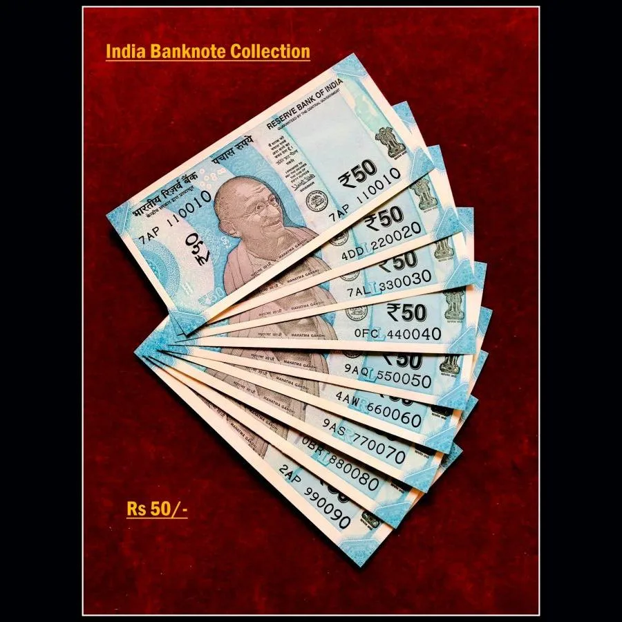 Rs 50 India Banknote Semi Solid Set 110010 to 990090 Gem Unc Unique and Rare