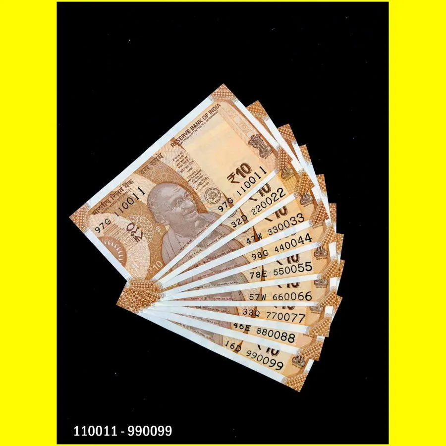 Rs 10 India Banknote Semi Solid Set 110011 to 990099 Gem Unc Unique and Rare