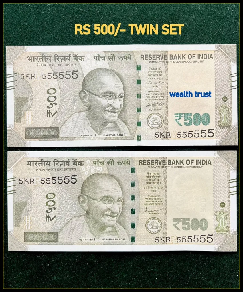Rs 500 Twin Pair Gem Unc Very Unique Banknote Set Super Solid Number 5KR 555555
