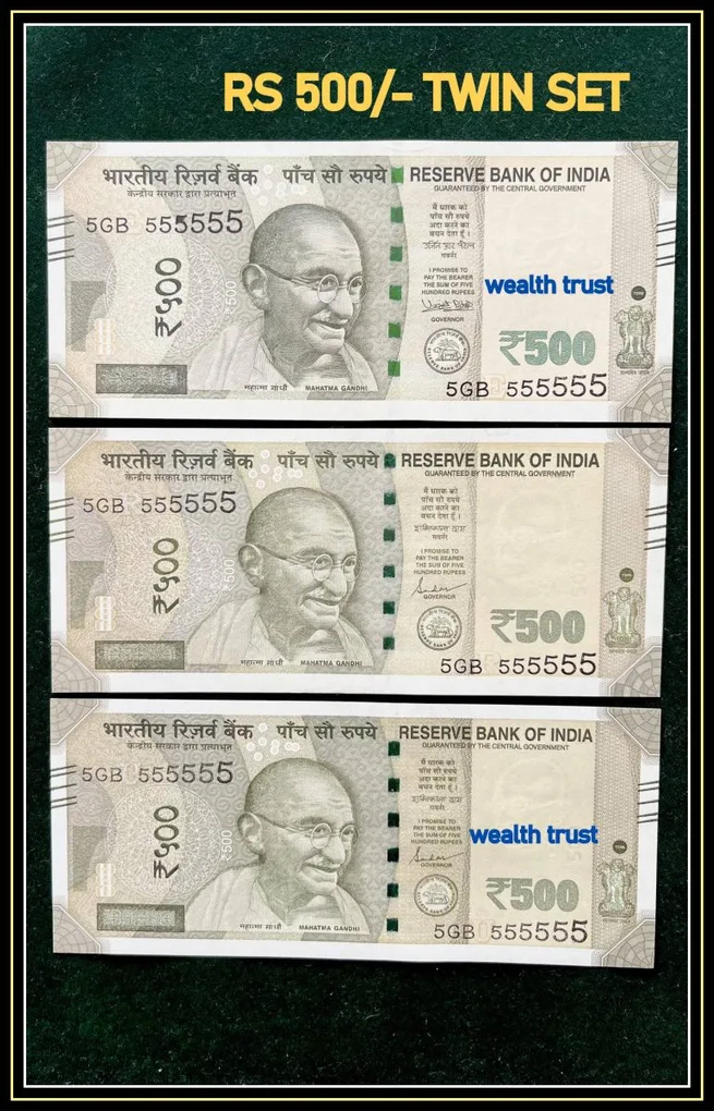 Rs 500 Triplet Set Gem Unc Very Unique & Rare Super Solid Number 5GB 555555