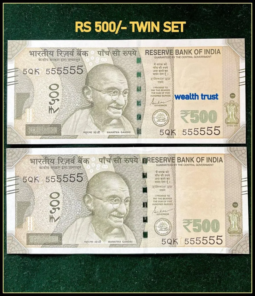 Rs 500 Twin Pair Gem Unc Very Unique Banknote Set Super Solid Number 5QK 555555