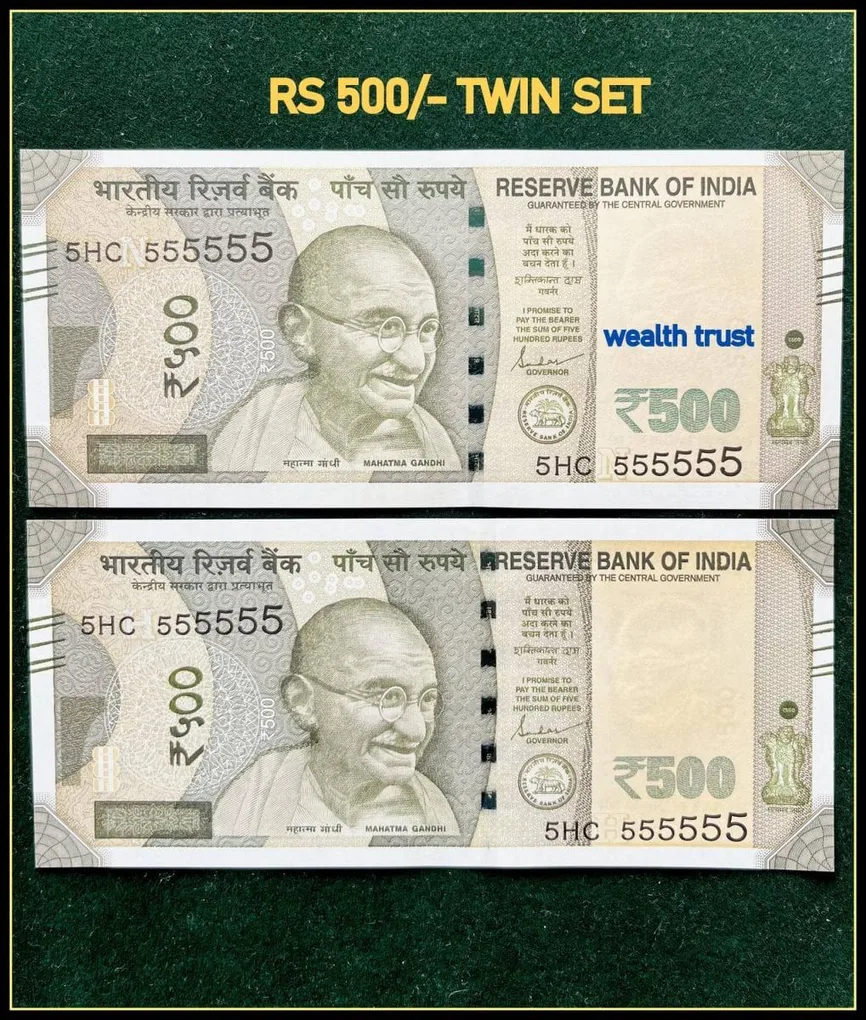 Rs 500 Twin Pair Gem Unc Very Unique Banknote Set Super Solid Number 5HC 555555