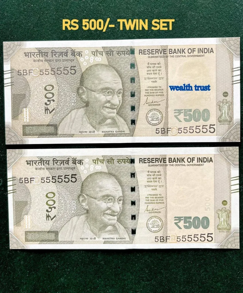 Rs 500 Twin Pair Gem Unc Very Unique Banknote Set Super Solid Number 5BF 555555