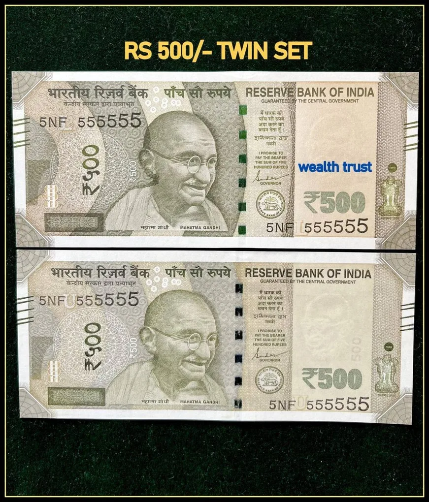 Rs 500 Twin Pair Gem Unc Very Unique Banknote Set Super Solid Number 5NF 555555