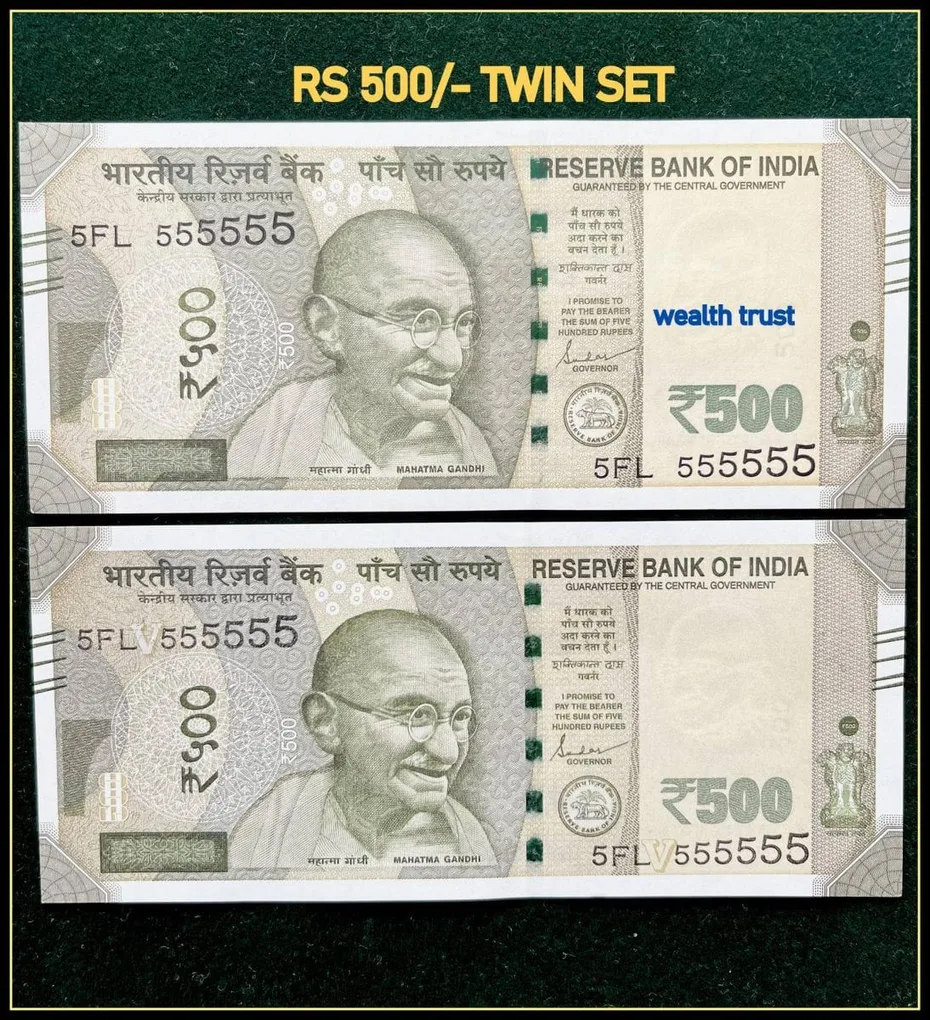 Rs 500 Twin Pair Gem Unc Very Unique Banknote Set Super Solid Number 5FL 555555
