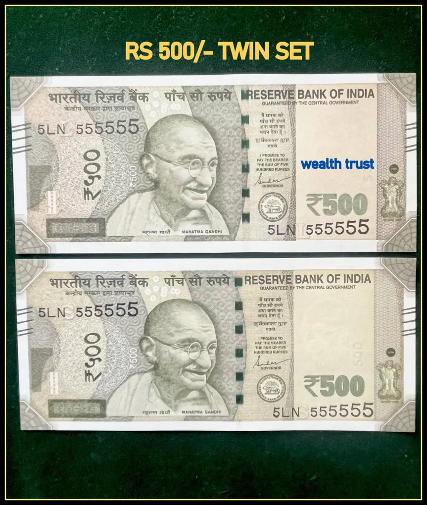 Rs 500 Twin Pair Gem Unc Very Unique Banknote Set Super Solid Number 5LN 555555
