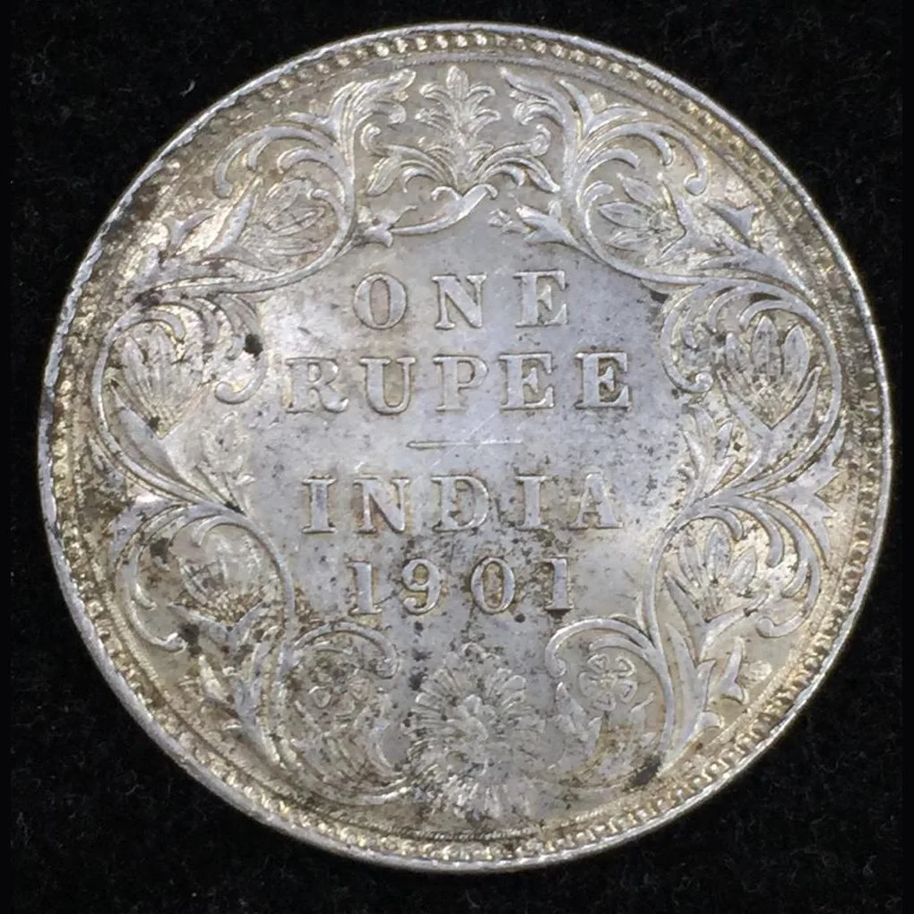 1901 British India Victoria Silver One Rupees High Detailing Rare Coin #7862