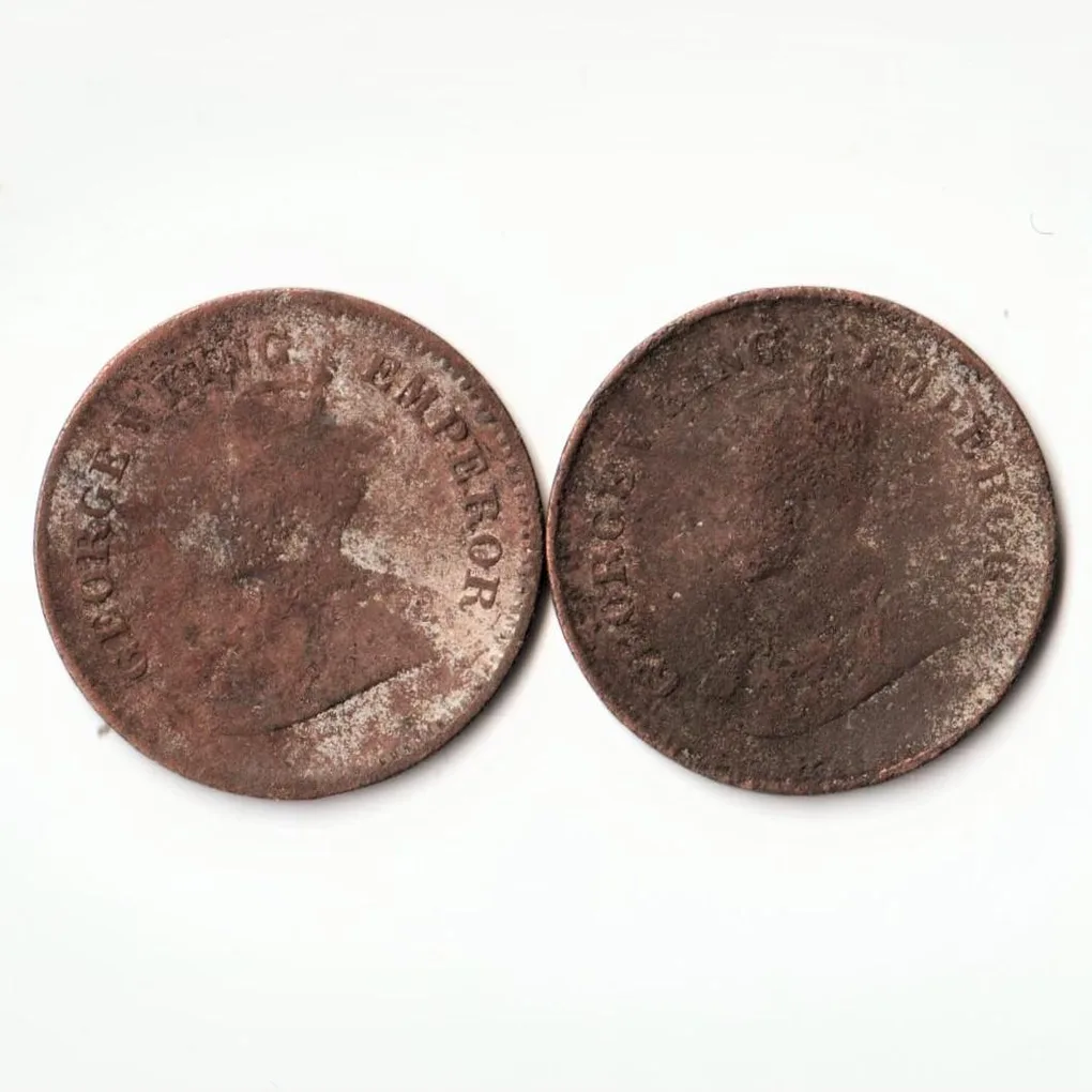 Rare Combo Set of 1/2 Pice 1921 and 1935 Bronze Coin of King George V British India Coinage