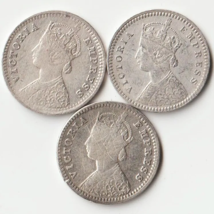 Extremely Fine Two Anna 1892 Victoria Empress Silver Coin of British India Coiange Randomly Single Coin given from a Lot