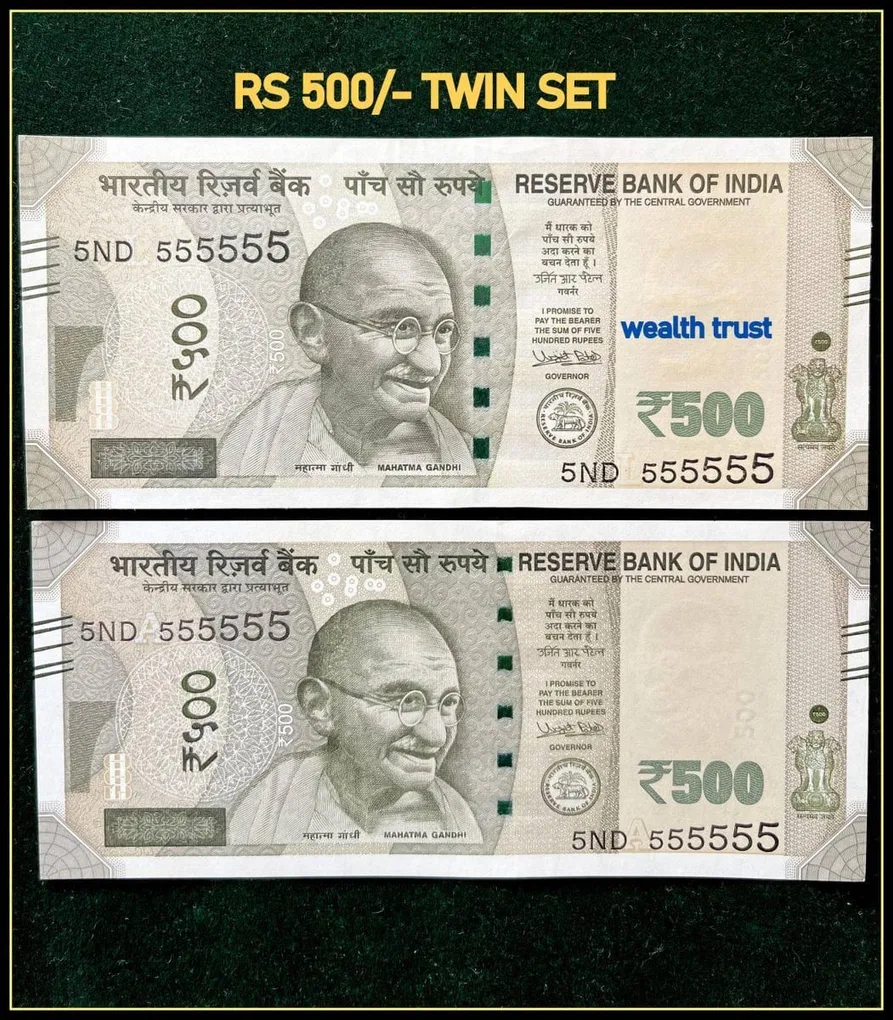 Rs 500 Twin Pair Gem Unc Very Unique Banknote Set Super Solid Number 5ND 555555