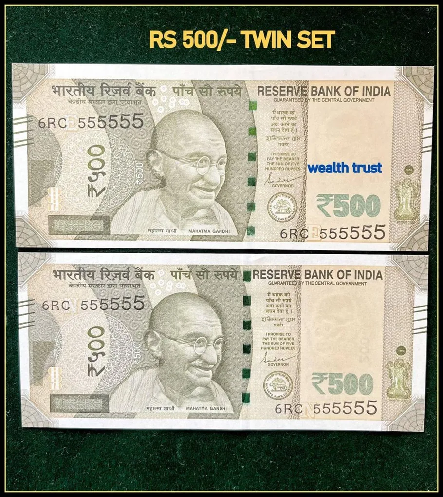 Rs 500 Twin Pair Gem Unc Very Unique Banknote Set Solid Number 6RC 555555