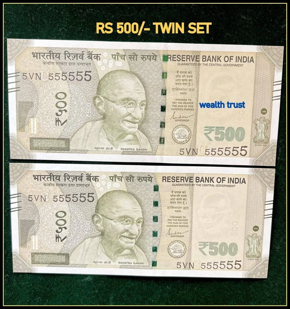 Rs 500 Twin Pair Gem Unc Very Unique Banknote Set Super Solid Number 5VN 555555