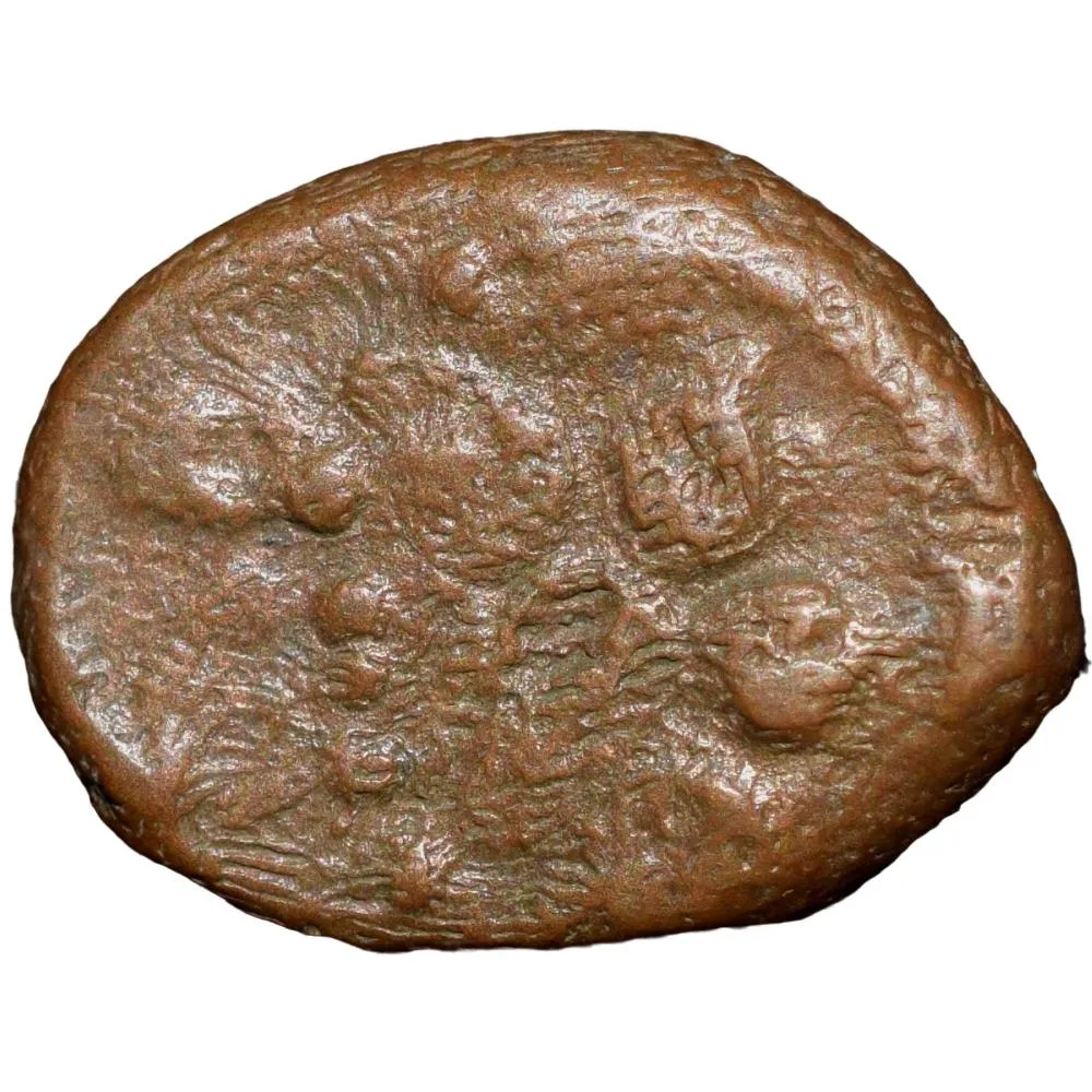 Copper Coin of Madurai Nayakas (17th Cen. AD) with Lord Ganesha/Floral Symbol