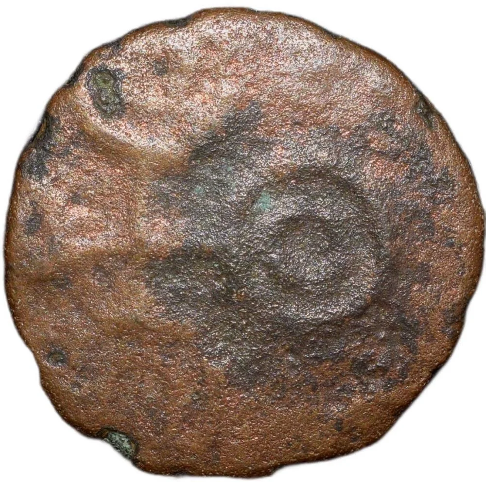 Copper Coin of Ujjaini(200 BC) with Multiple Symbols Tree, Fishes in Pond, Ujjaini symbol, Triangula