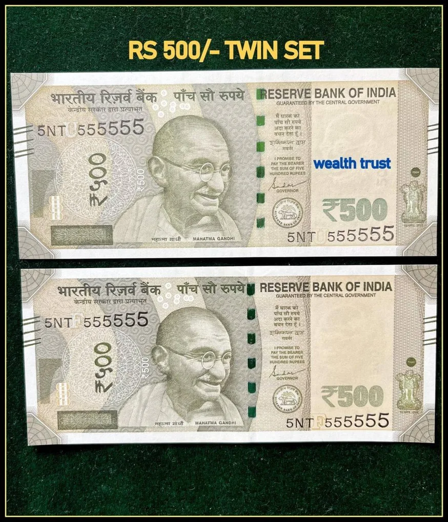 Rs 500 Twin Pair Gem Unc Very Unique Banknote Set Super Solid Number 5NT 555555