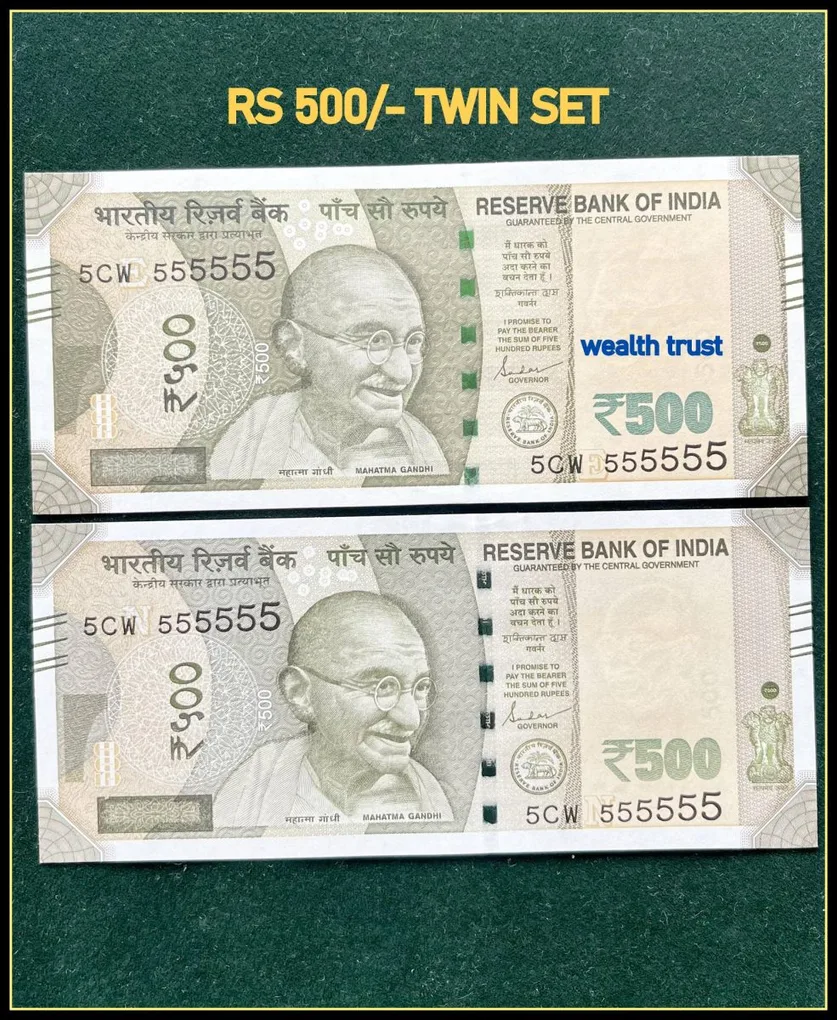 Rs 500 Twin Pair Gem Unc Very Unique Banknote Set Super Solid Number 5CW 555555