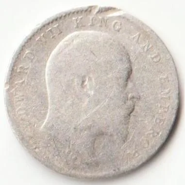 Two Anna 1910 of King Edward VII Silver Coin of British India