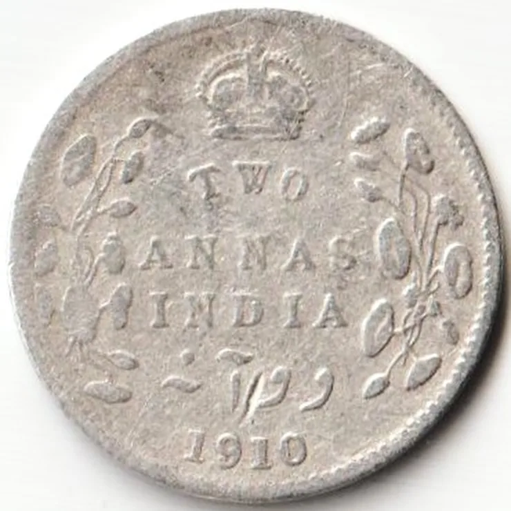 Scare Two Anna 1910 hai of Edward Vii King Empress Silver Small British India Coin