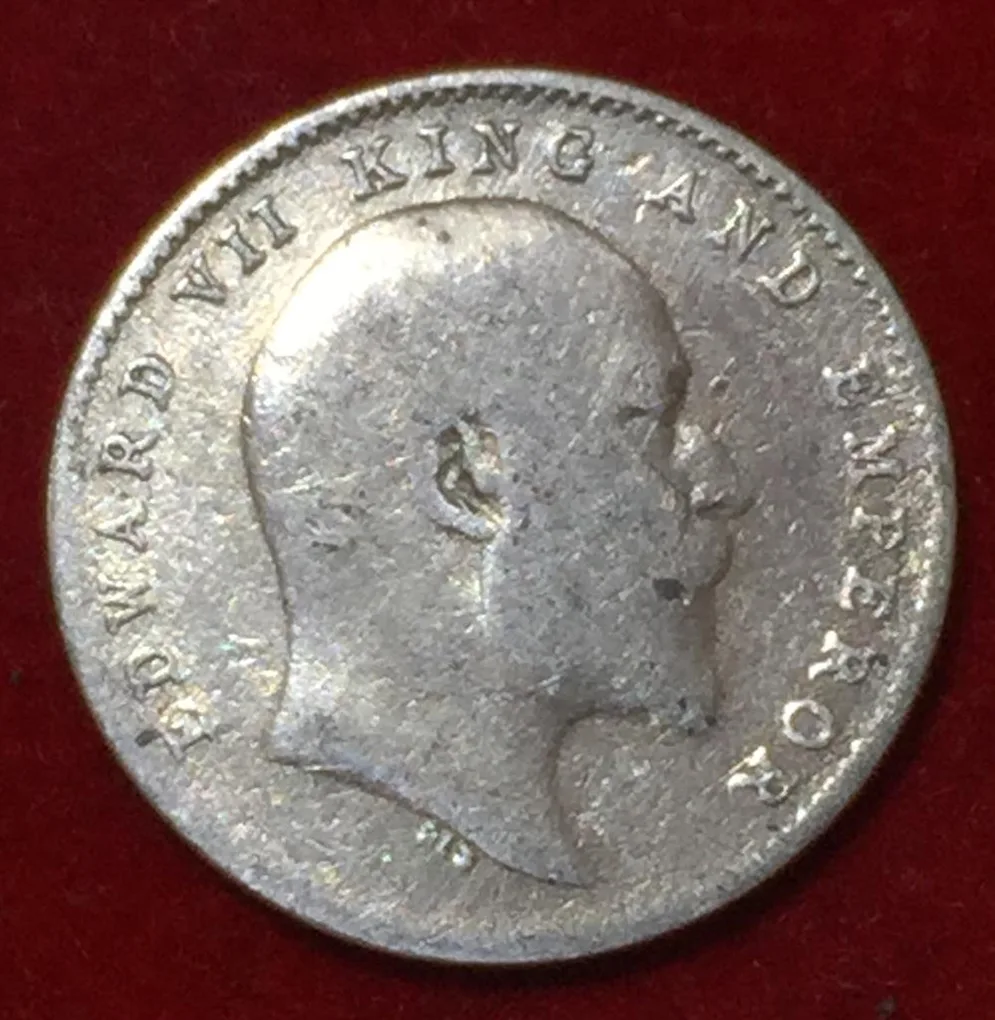 1910 India - British 2 Annas - Edward VII Rare Coin Lowest Price #N52