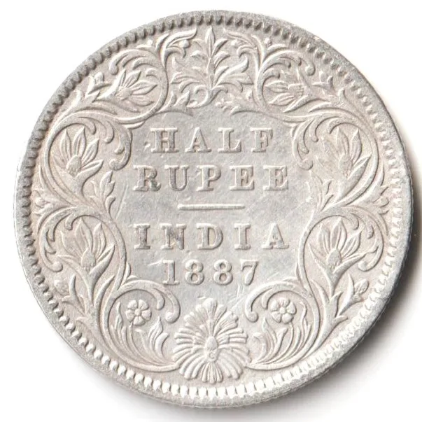 Rare Half Rupee 1887 of Calcutta Mint of Victoria Empress Collectible British India Silver Coin