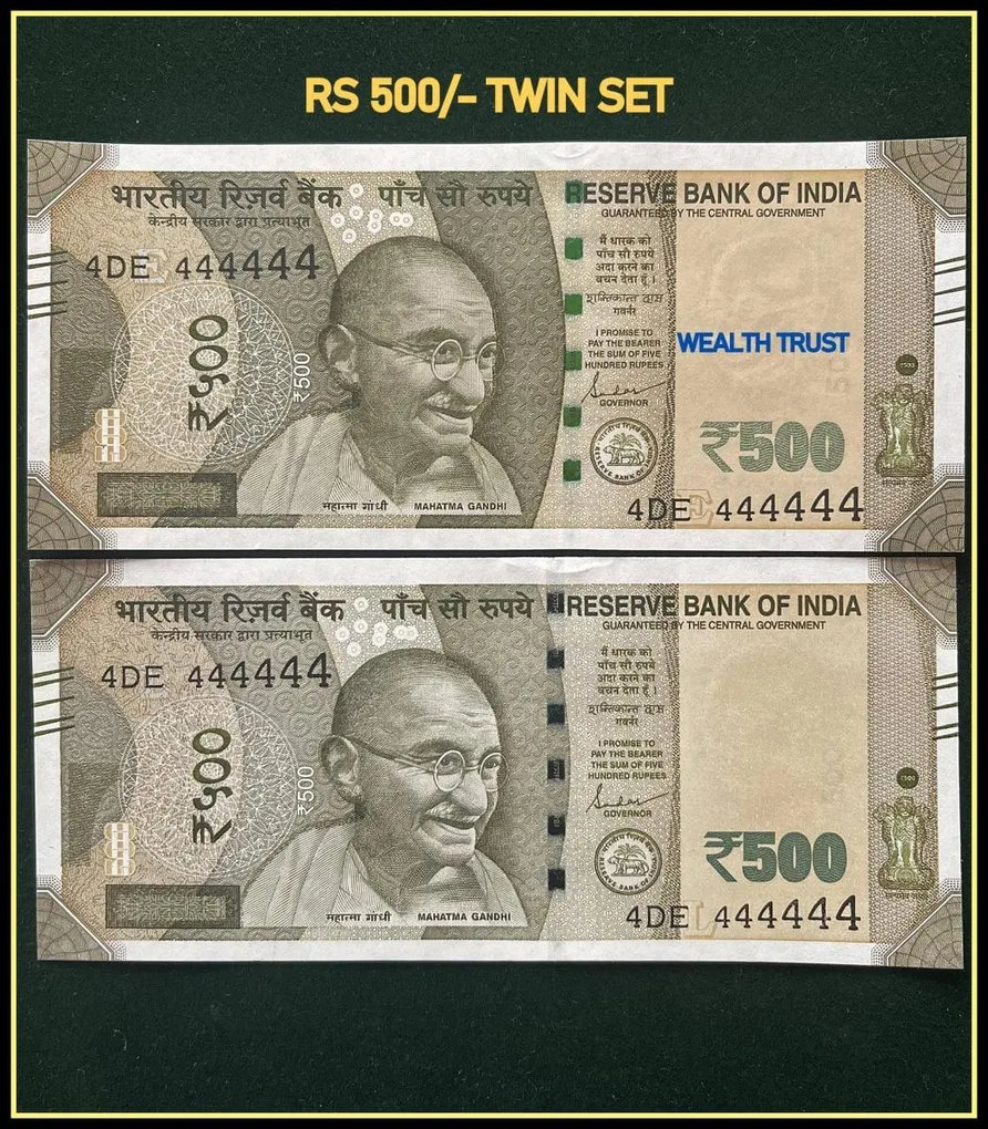 Rs 500 Twin Pair Gem Unc Very Unique Banknote Set Super Solid Number 4DE 444444