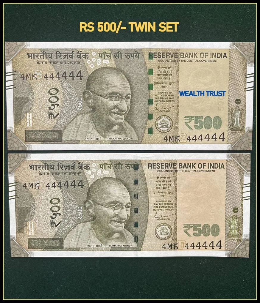 Rs 500 Twin Pair Gem Unc Very Unique Banknote Set Super Solid Number 4MK 444444