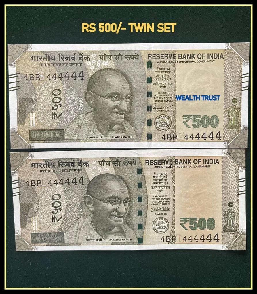 Rs 500 Twin Pair Gem Unc Very Unique Banknote Set Super Solid Number 4BR 444444