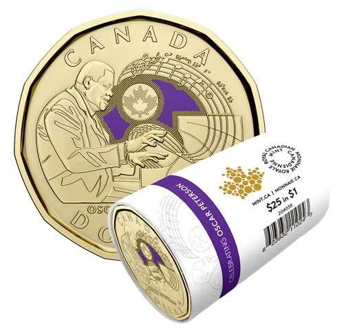2022 $1 Oscar Peterson Colorised UNC Canada Mint Roll Unique and Rare 25 Coin Roll