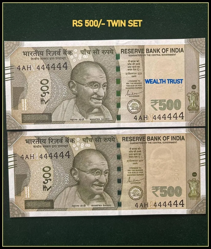 Rs 500 Twin Pair Gem Unc Very Unique Banknote Set Super Solid Number 4AH 444444