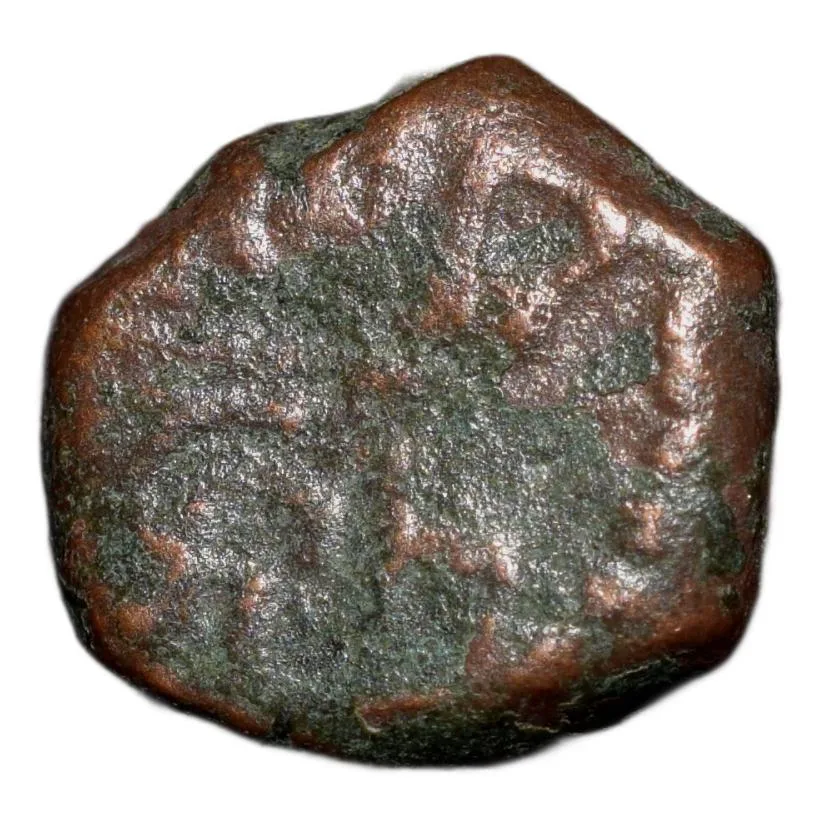 Copper 1/2 Duit of Indo-French (AD 1695) with facing figure of Goddess Kali