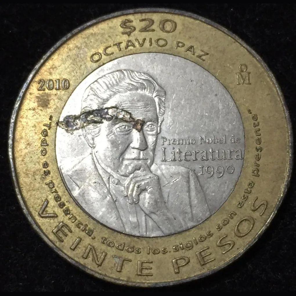 2010 Mexico 20 Pesos Octavio Paz Commemorative issue Coin #G29