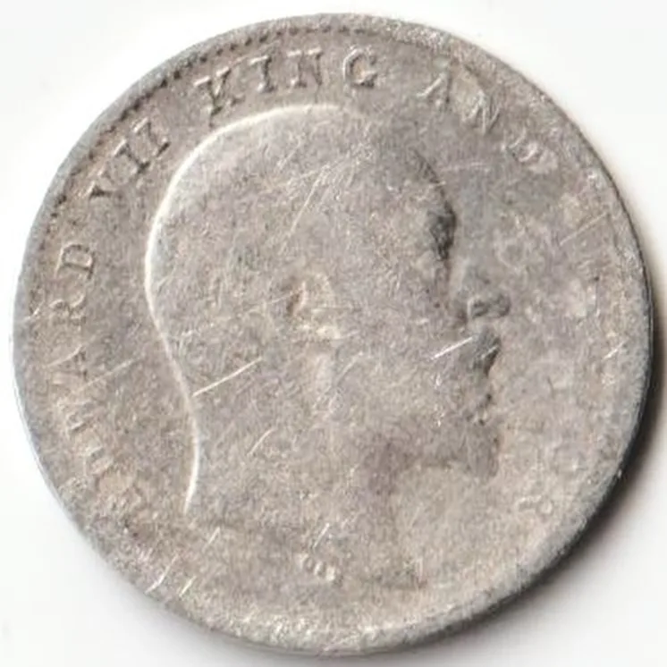 Scare Two Anna 1910 hai of Edward Vii King Empress Silver Small British India Coin