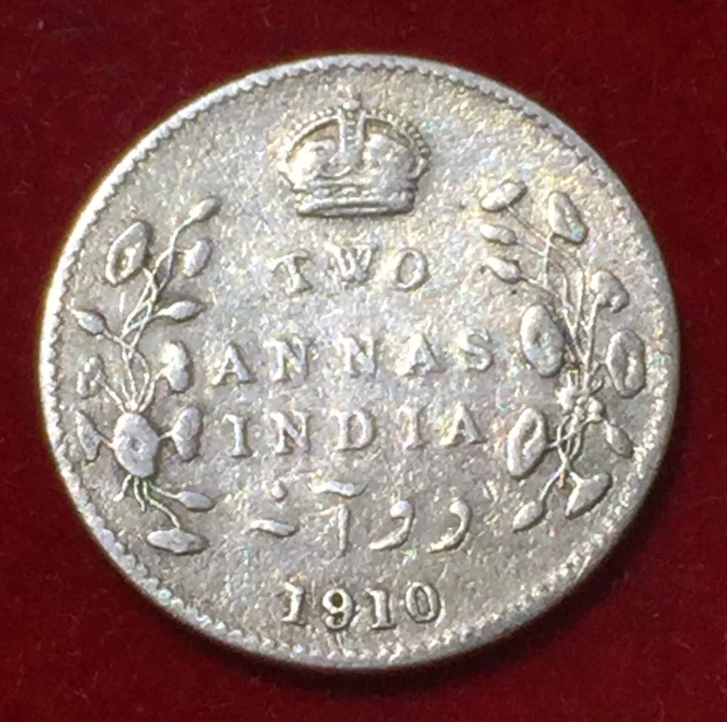 1910 India - British 2 Annas - Edward VII Rare Coin Lowest Price #N52
